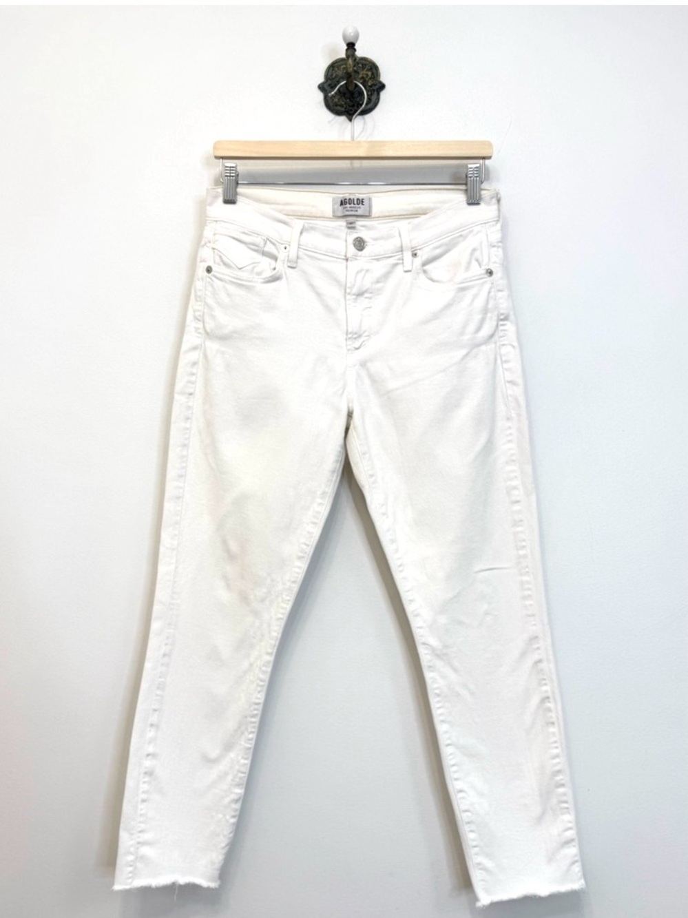 AGOLDE White Sophie Crop Jeans Skinny Ankle Raw Hem Women’s Size 27 Stretch